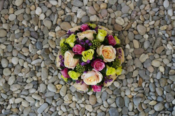 Biedermeier 30cm groen/zalm/roze